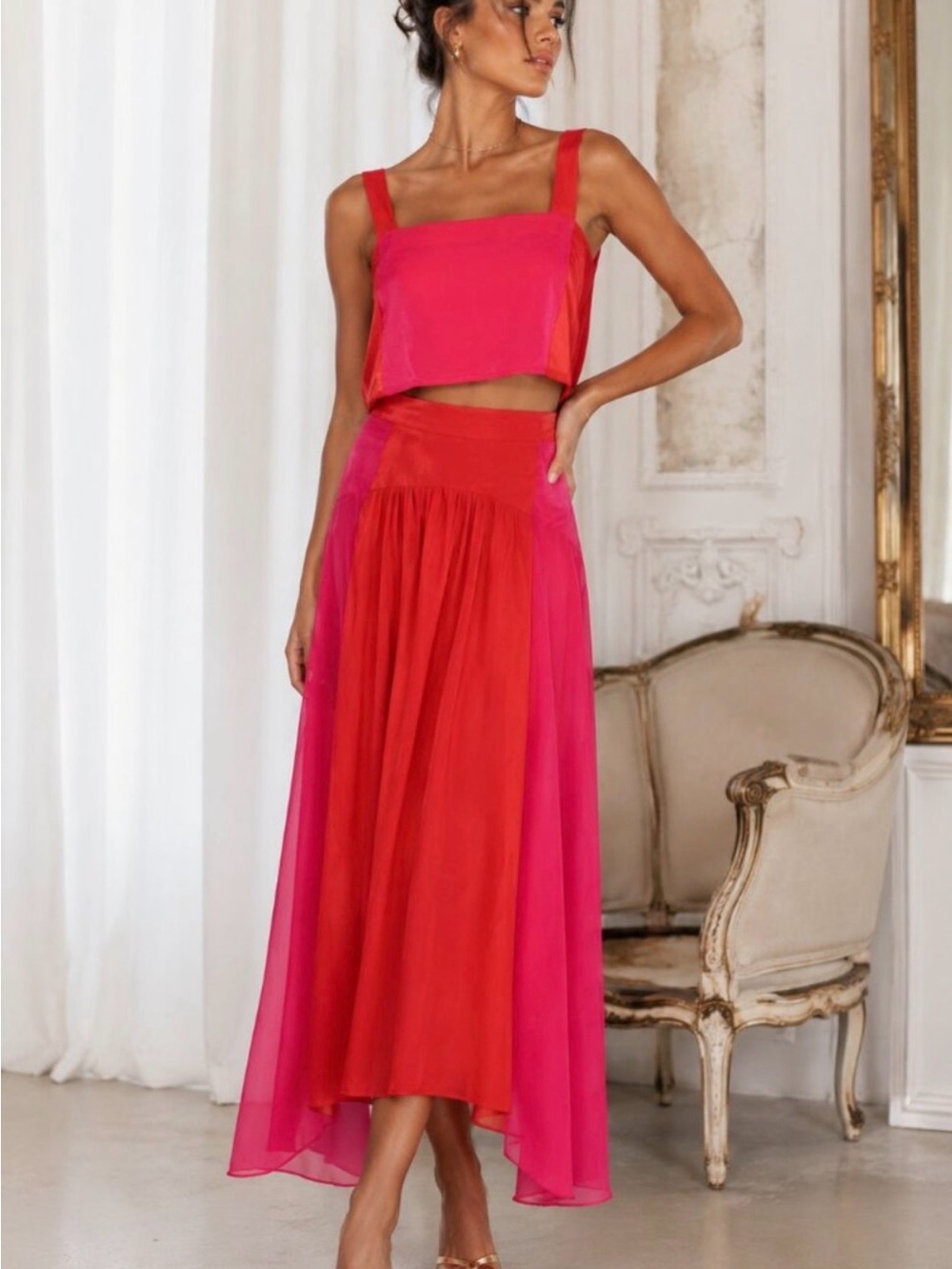 Petal & Pup Pink and Red Two-Piece Skirt Set